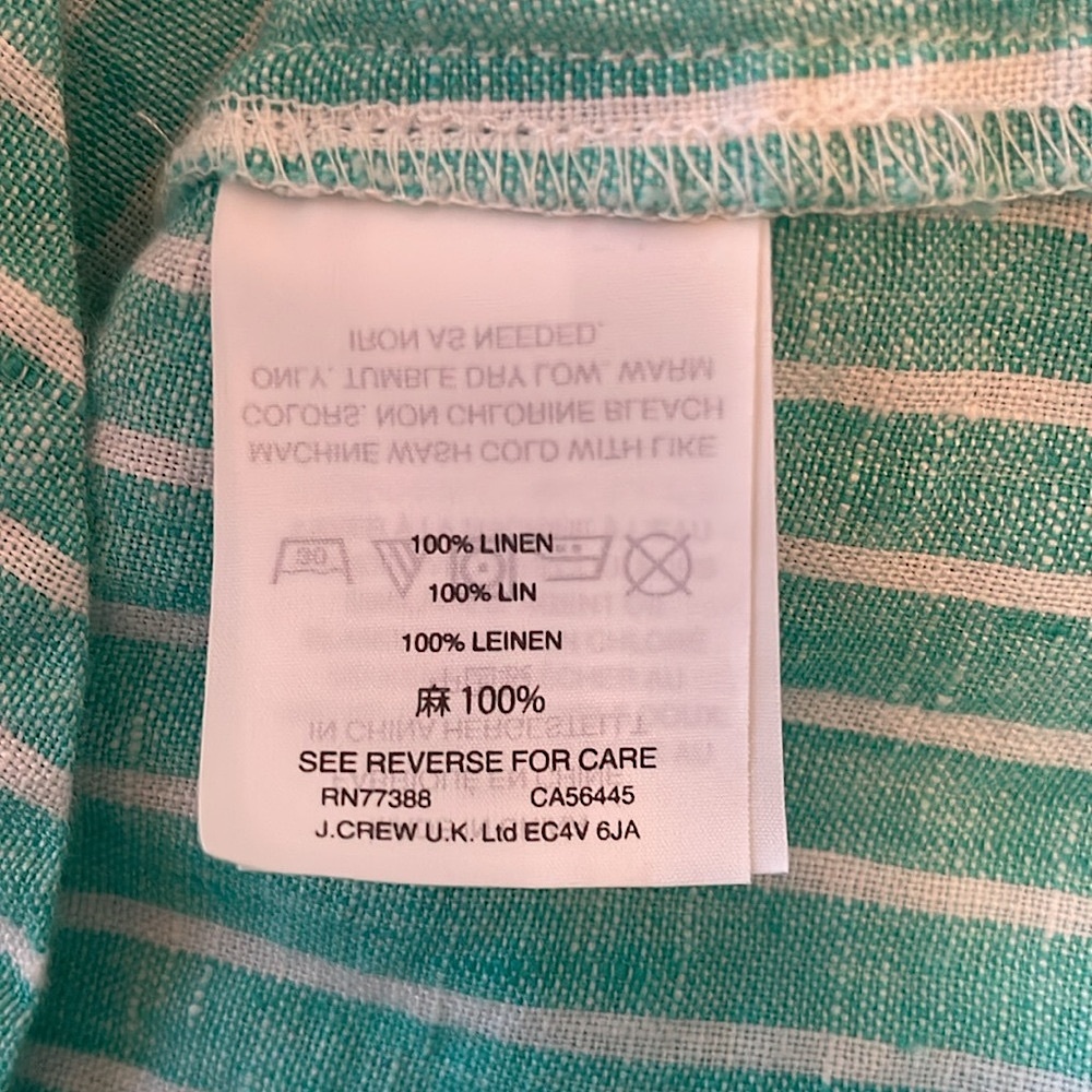 J. Crew x Baird McNutt Irish Linen Striped Perfect Button Shirt 8 aqua green - Picture 5 of 5